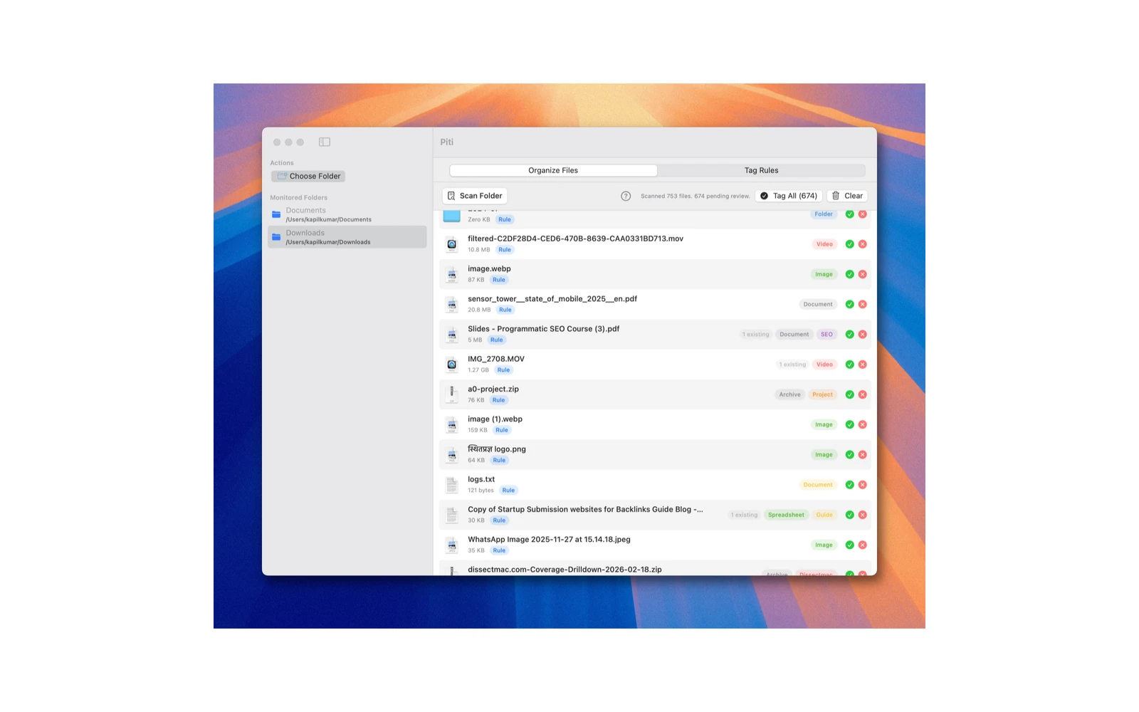 Piti scanning and categorizing files with smart tags